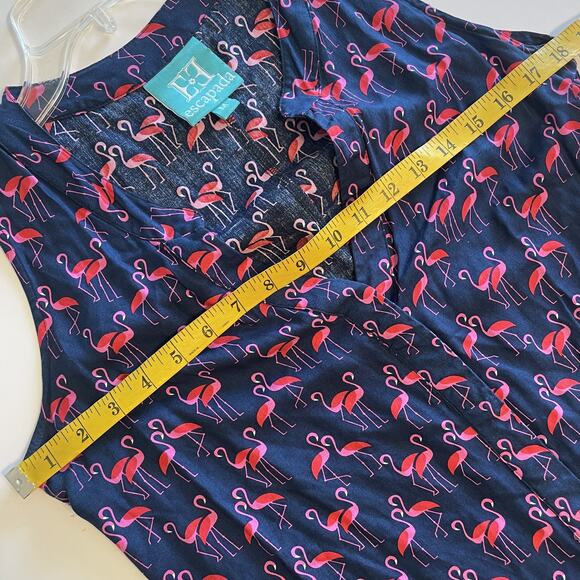 Escapada Flamingo Tank Women's Medium Navy Blue & Pink Novelty Bird Print Top - Picture 7 of 8